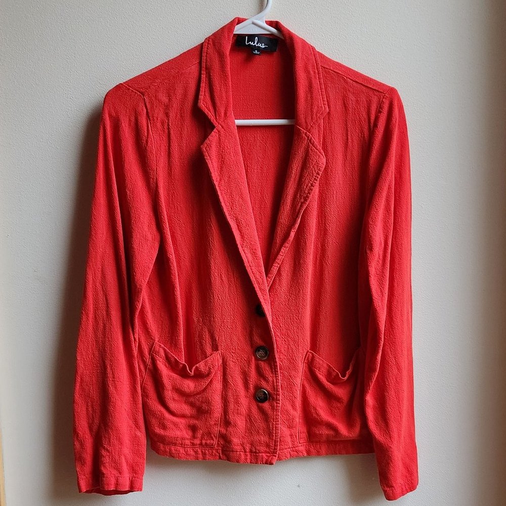 Lulu's Red Rayon/Linen Button Down Blazer Size Small